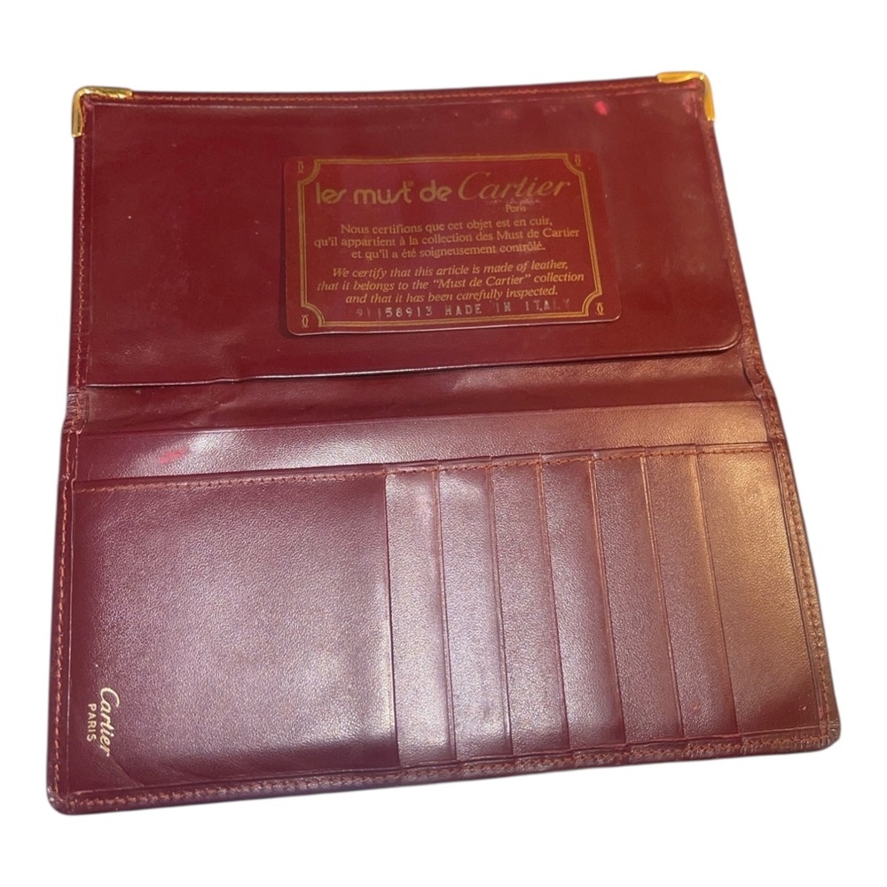 Used: Cartier Burgundy Leather Double C” Logo Long Folding Wallet